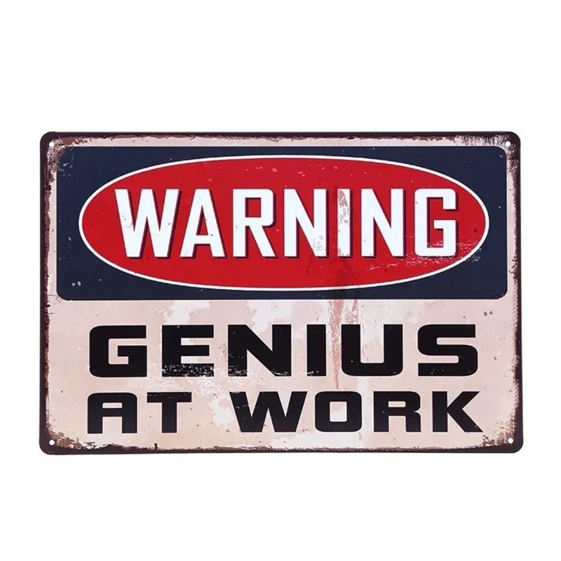 Предупреждение гений на работе винтажный оловянный знак бар украшение для стен дома, паба ретро металл художественный плакат - Цвет: 1