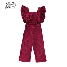 Однотонные длинные штаны для маленьких девочек с открытой спиной, с коротким рукавом и квадратным воротником, комбинезоны, одежда