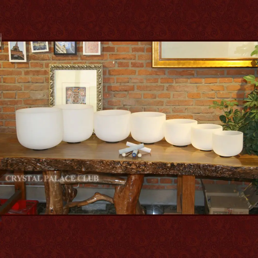 

7-12" frosted quartz crystal singing bowls set C D E F G A B note for meditation with 7pcs free mallets and o-rings
