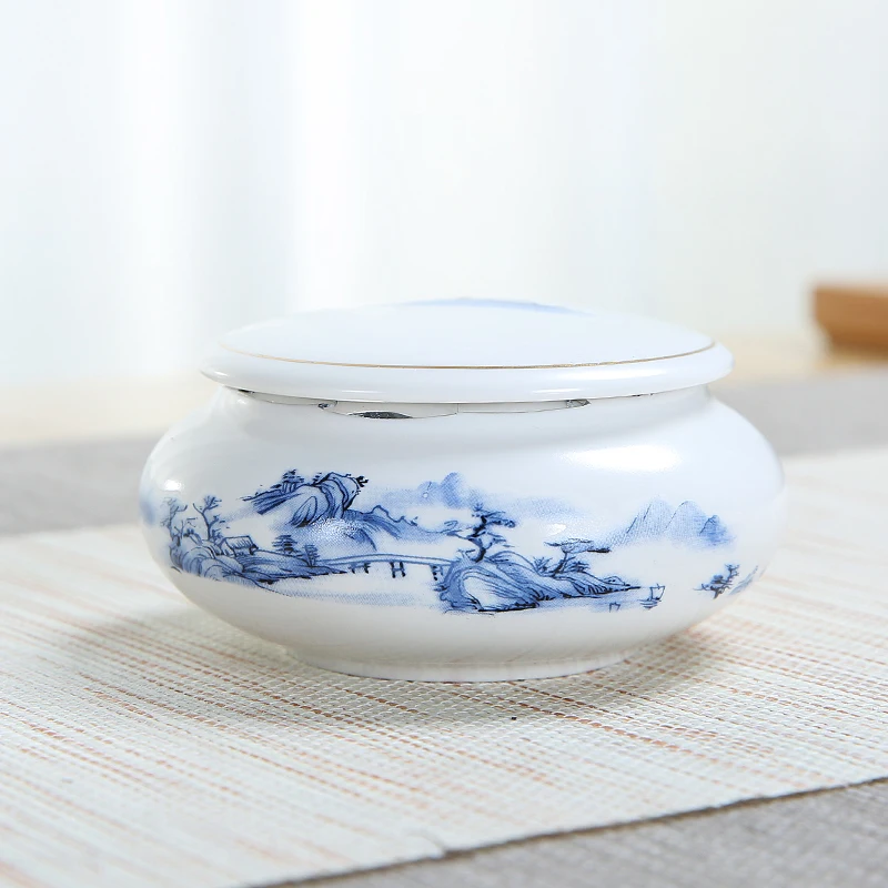 

Chinese Traditional Tea Jar Ceramic Food Container Spices Box Small Sugar Bowl Flat Can For Tea Coffee Decorative Home Organizer