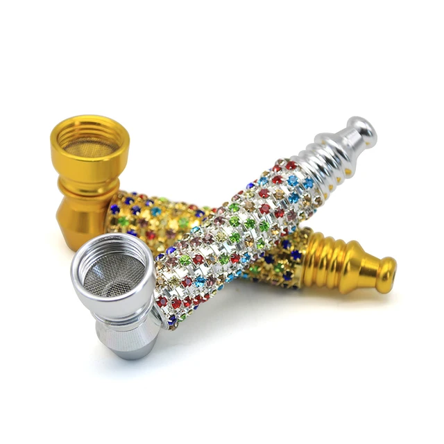 New Fashion Silver Gold Diamond Smoking Pipe With 5 Screen Display New Fashion Silver Gold Diamond Smoking Pipe With 5 Screen Display Card Metal Protable Weed Accessories