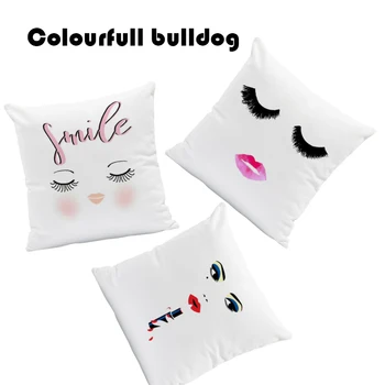 

Eyelash Smile Cushion Case Lips Yellow Pillows Pink Oriental Cute Room Presents Throw Cushion Covers 17.7Inch Velvet New Variety