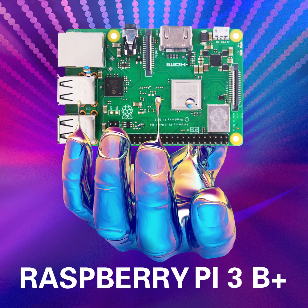 Raspberry Pi 3 Model B+(заглушка) Встроенный Broadcom 1,4 ГГц quad-core 64-разрядный процессор Wi-Fi, Bluetooth и Gigabit Ethernet через USB