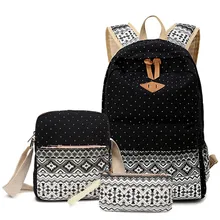 3 Unids/set polka dot mujeres mochila impresión de la lona mochilas escolares para las niñas adolescentes mochilas lindo schoolbag niños lápiz de la pluma caso