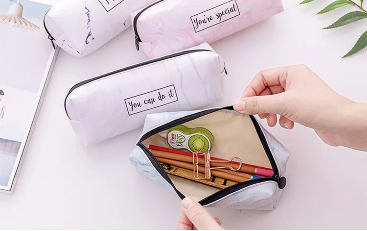 Большой Мраморный кожаный пенал Kawai Pencilcase симпатичный карандаш коробка сумки для девочек Bts корейский Канцтовары офисный школьный принадлежности