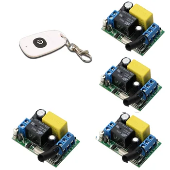 

AC 220V 10A 1CH 4pcs Receivers & White Transmitter RF Wireless Remote Control Switch System Learning Code For LED ON/OFF
