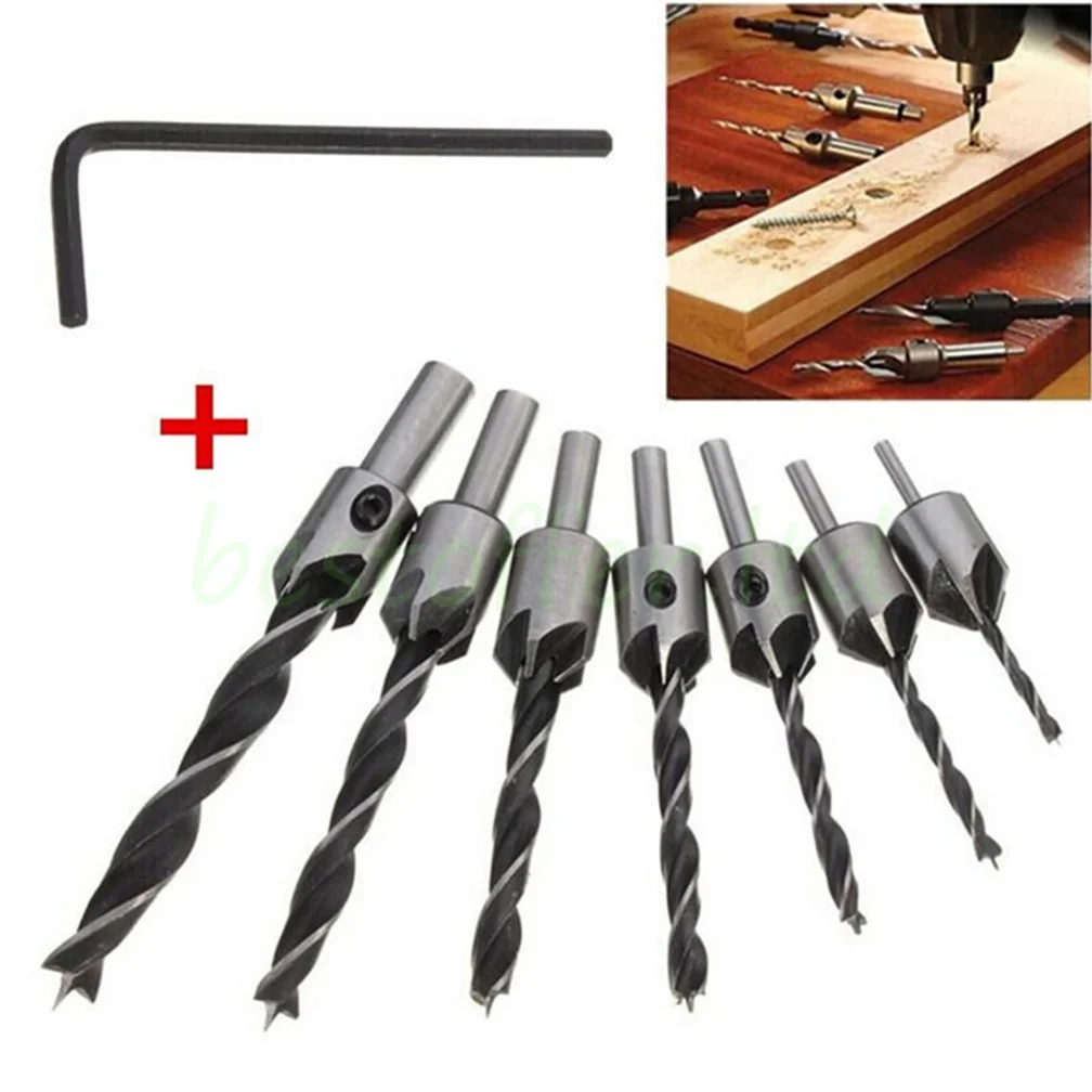 

7pcs/set HSS Countersink Drill Bit Set Screw Woodworking Chamfer Tool 3-10mm,free shipping-RB