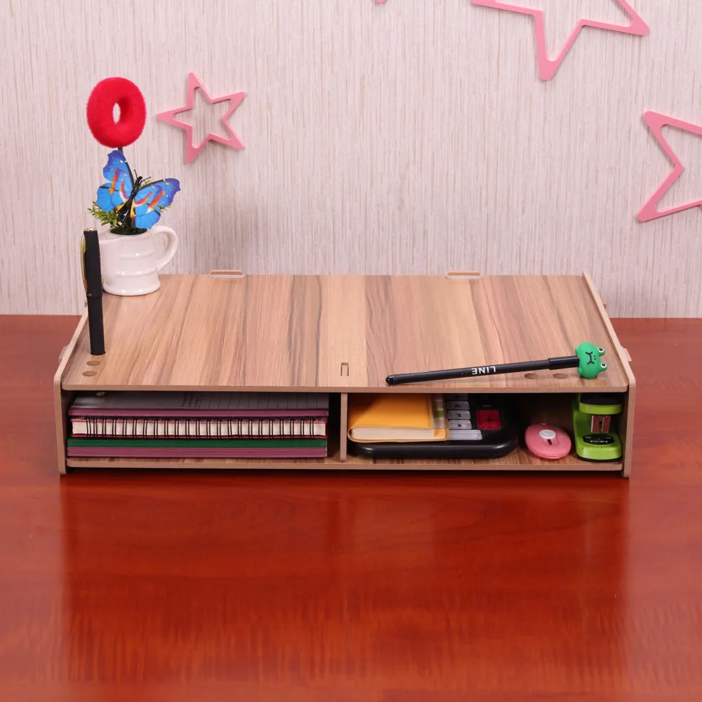 

Office Supplies Wood Monitor Stand Storage Riser Computer Desk Organizer with Storage Slots for Office Supplies School Teachers