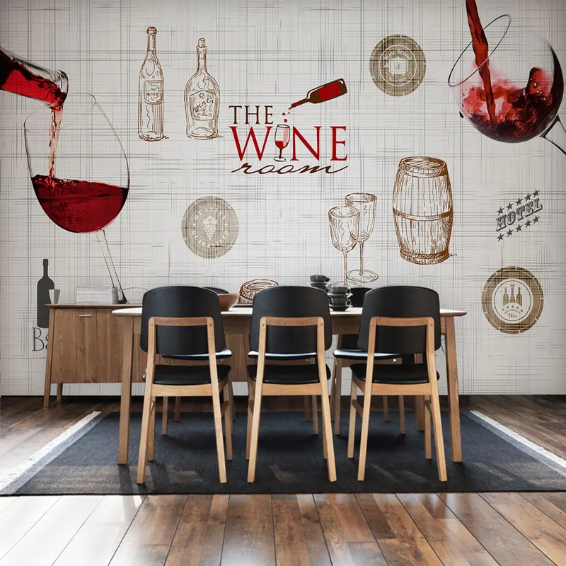 Home Bar Decor Wall Papers 3D Retro Red Wine Painting Photo Wallpaper