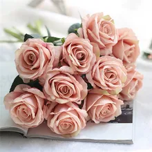 Искусственные цветы искусственные Поддельные розы фланелевые Цветы Свадебный букет Свадебная вечеринка домашний декор
