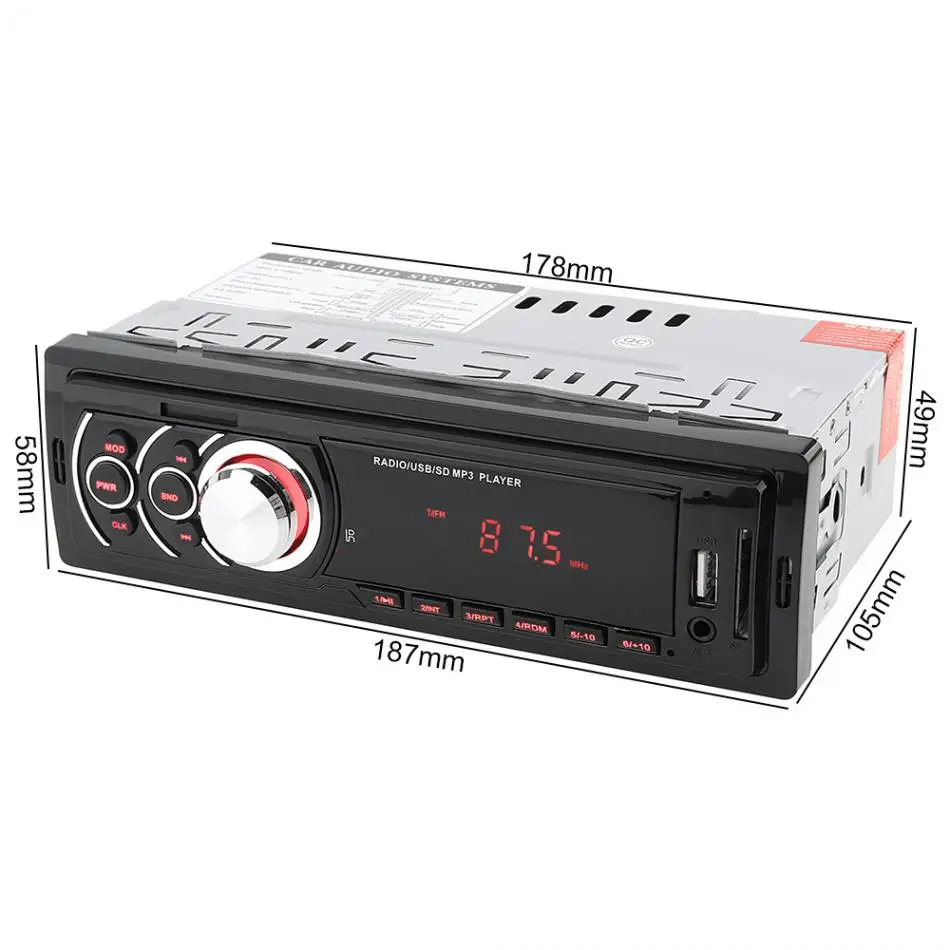 1 DIN светодиодный дисплей автомобиля в тире стерео аудио FM Aux вход приемник SD USB MP3 WMA радио плеер