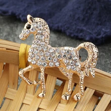 Стильный серебряный золотой тон, модная Хрустальная лошадь, животные, брошь на булавке, женские вечерние ювелирные изделия
