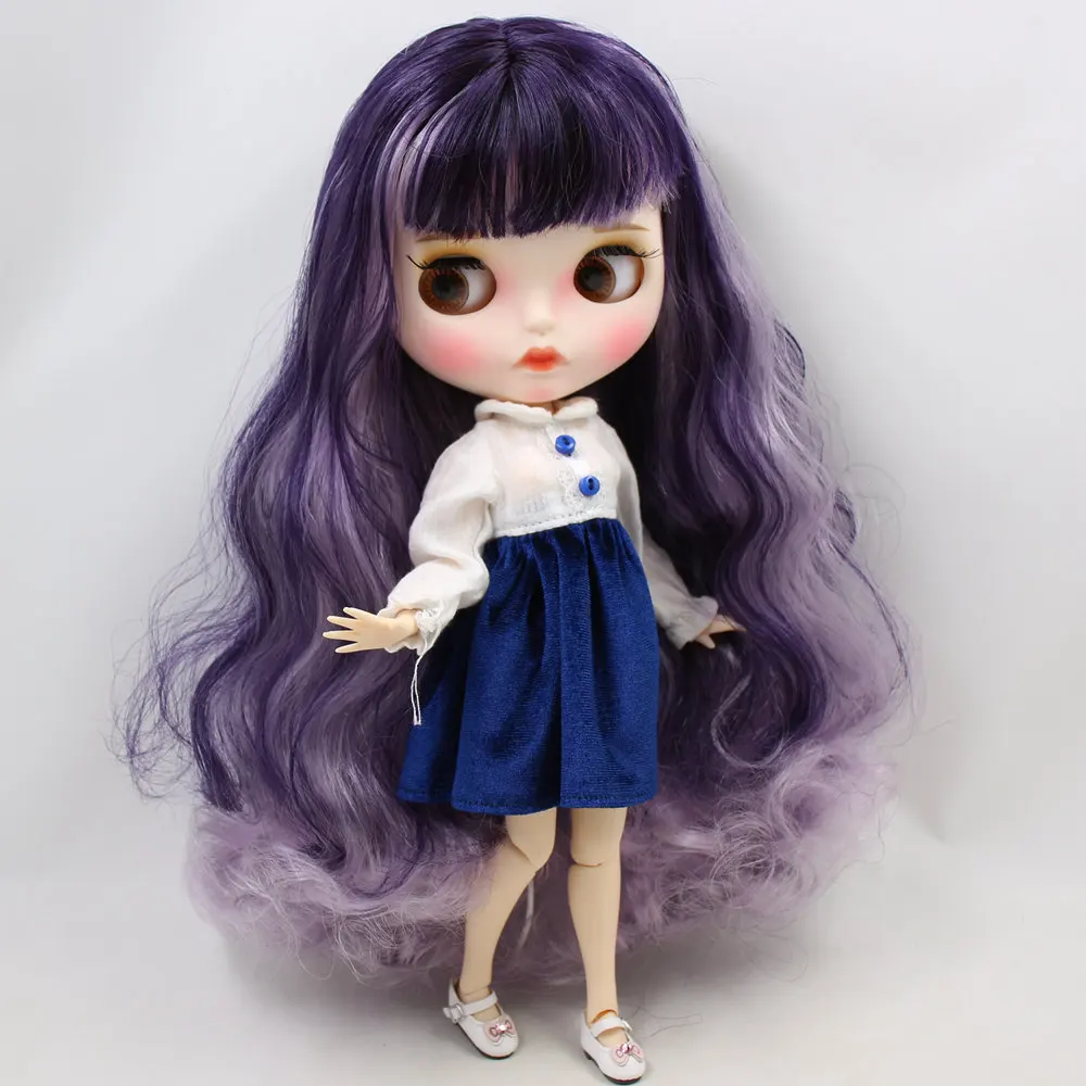 ICY Nude Blyth кукла для No. BL169/1049 фиолетовые смешанные волосы резные губы матовое лицо с