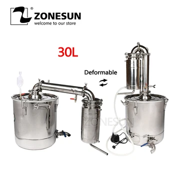 

ZONESUN 30L Wine Distiller Barware Brewing Machinery Stainless Steel Wine Making Boiler Gal Transformer Alcohol Brew Kit Device