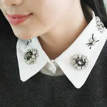 Женский свитер рубашка галстук хлопок шифоновый кружевной цветок поддельный съемный воротник Питер Пэн воротники-обманки горный хрусталь жемчуг бусины блузки