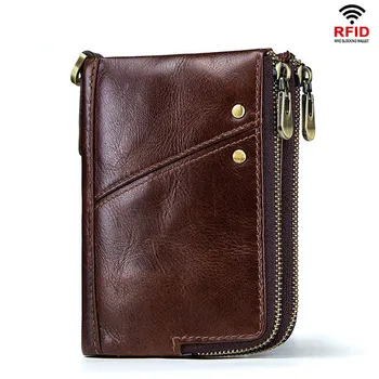 

Men's Wallets Leather Anti-theft RFID Multi-function Double Zipper Wallet Purse
