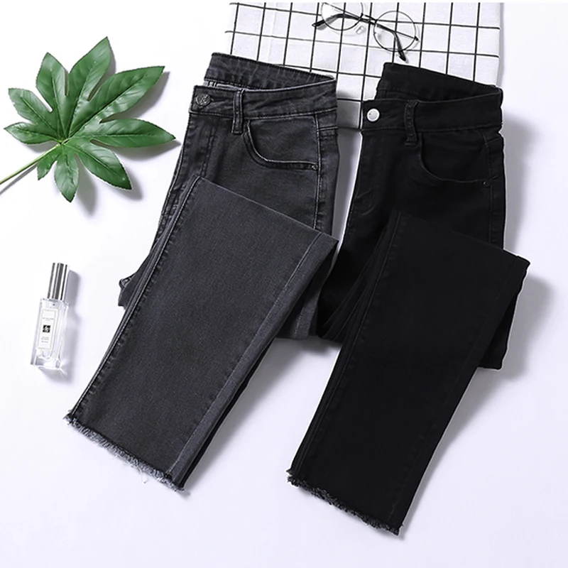 High Waist Skinny Pencil Jeans Woman Ripped Gray Black Stretch Mom jeans Plus Size Ladies jeans pants Women jeans femme mujer