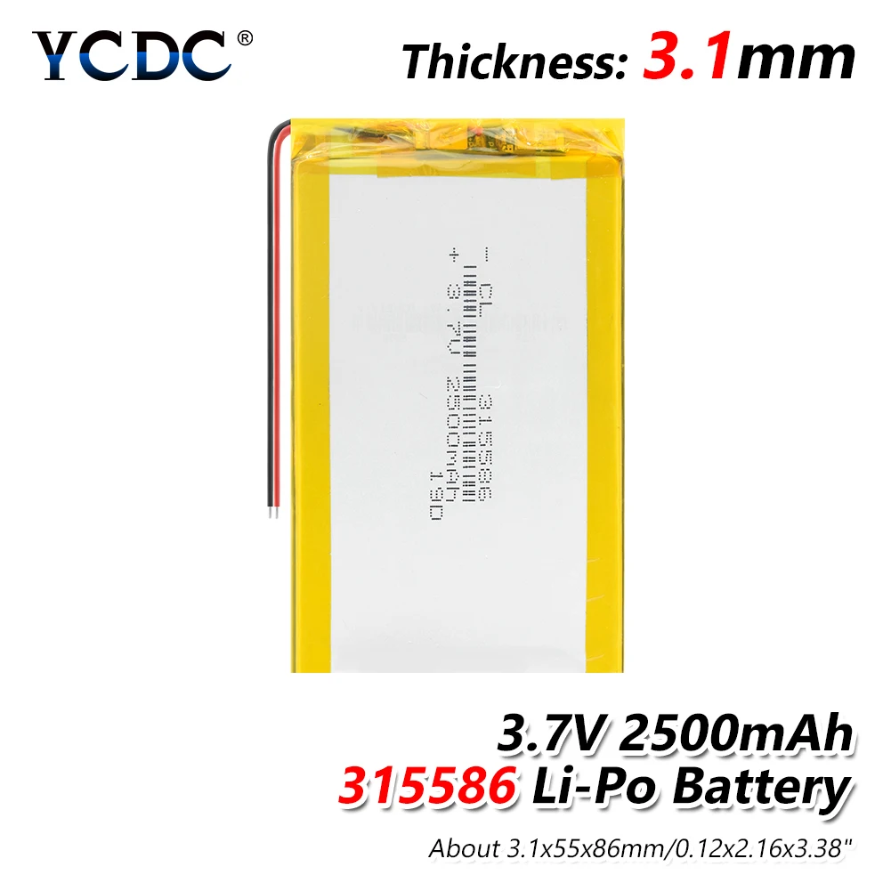 

315586 3.7V 2500mAh Li-Polymer Rechargeable Battery For S11ND018A E-book (ONYX BBA10) 355585 power bank psp PAD DVR MP3 305585