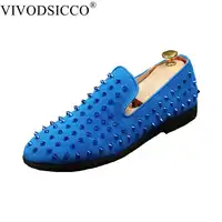 VIVODSICCO Handmade Men Rivets Shoes Fashion Party Prom Men Loafers Red Bottom Leather Casual Shoes Smoking Slippers Male's Flat