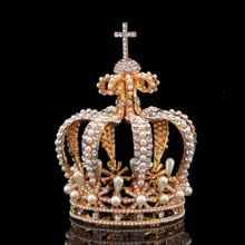 Большая корона кристалл с жемчугом тиара Свадебная Корона невесты Женская головная повязка Винтаж барокко Королевский ободок для волос аксессуары