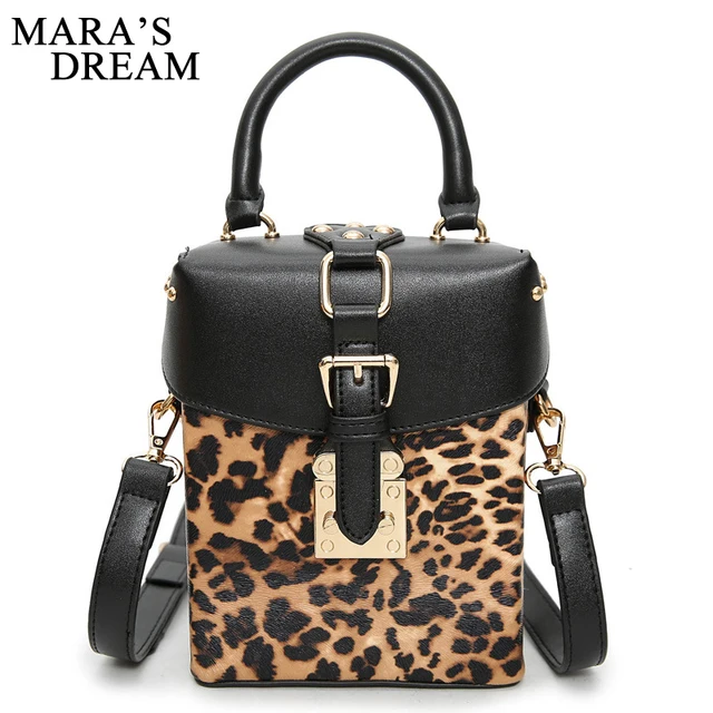 Mara S Dream 2018 New Children Leopard Printing Bags Solid Small Box Mara S Dream 2018 New Children Leopard Printing Bags Solid Small Box Handbag Rivets Shoulder Bag