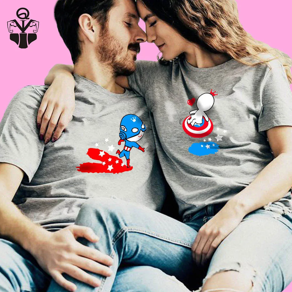 

QIM Couples T-Shirt for Lovers Couple Clother Short Sleeve O-Neck T-shirt Women Print Beautiful Girl T-shirt Cotton Summer