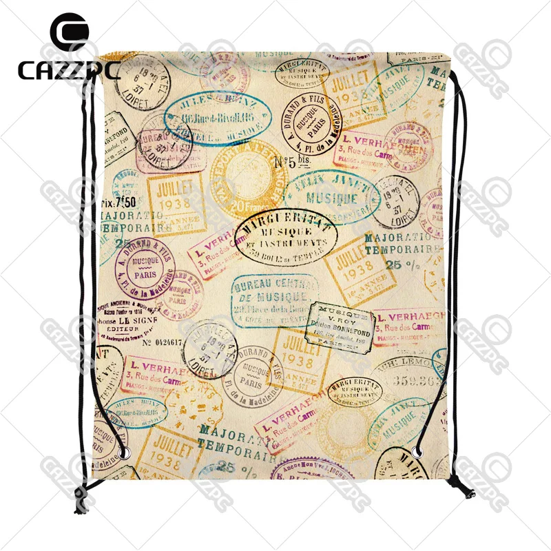 

Vintage retro repeat seamless Stamps Print Custom individual Nylon fabric Drawstring Backpack gift bag