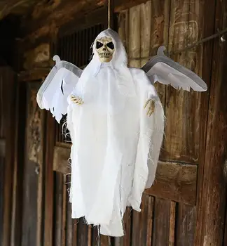 

2019 New arrival 60cm Long screaming and lightning hanging skull ghost with wings for Halloween party Haunted house decoration