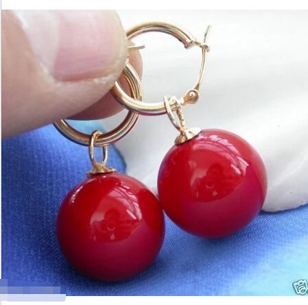 

Rare Huge 14mm Tahitian Coral Red South Sea Shell Pearl Earring 14KGP