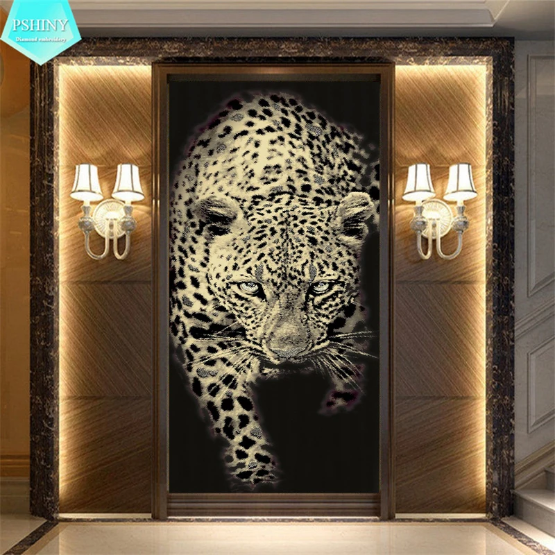 

PSHINY 5D DIY Diamond embroidery leopard picture home decor full Mosaic kit Round rhinestone animal Diamond painting cross stich