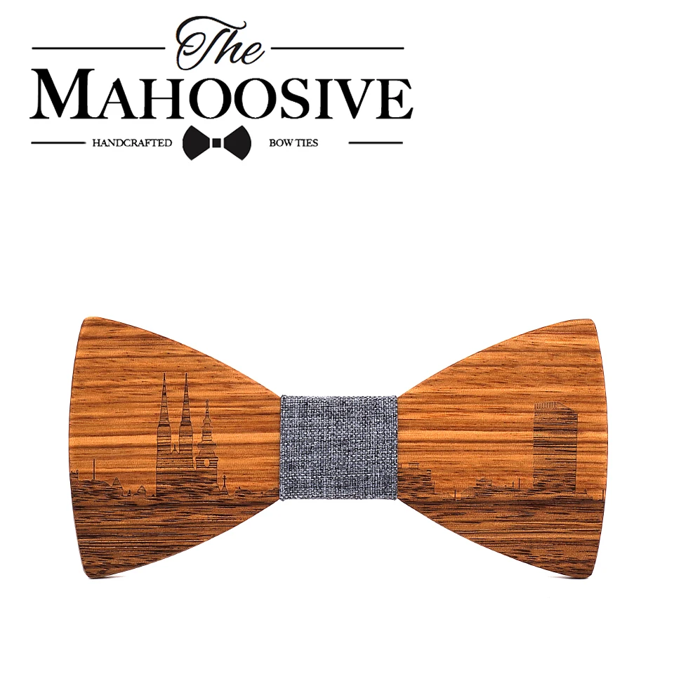  Wood Skyline ZAGREB Men Bow Tie and Handkerchief Bowtie Necktie Cravate Homme Noeud Papillon Man Co