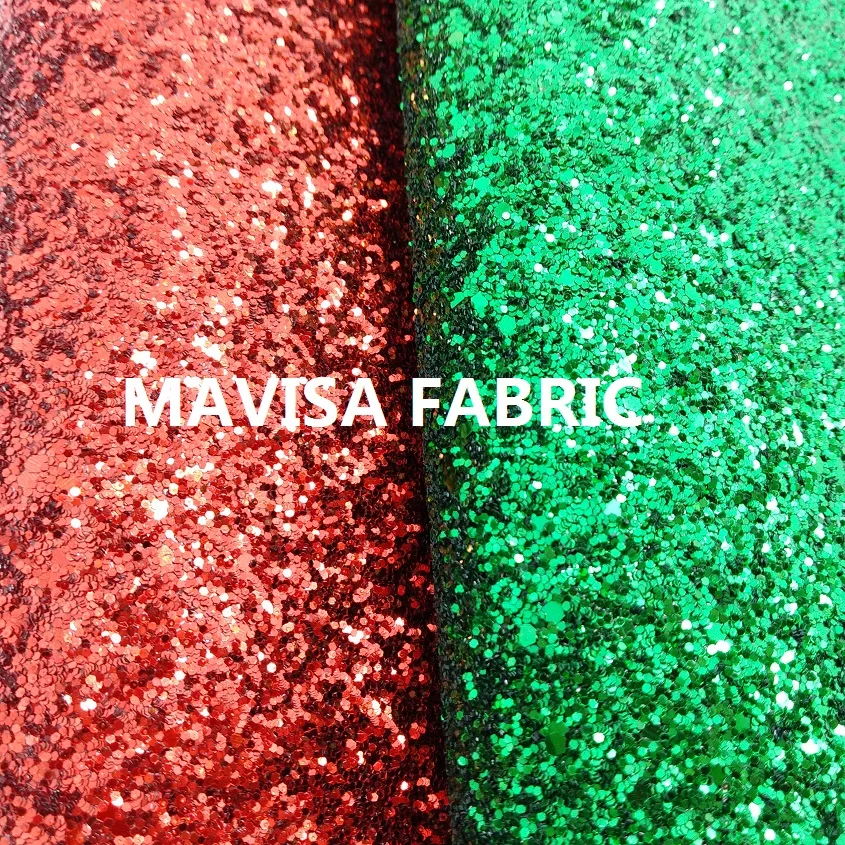 J030 30X134cm Red Green Chunky Glitter Leather, Glitter Fabric for