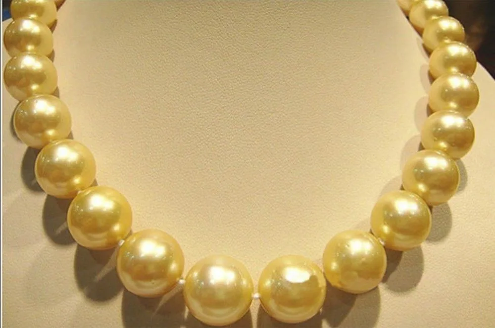 

Wholesale FREE SHIPPING 10-11mm AUSTRALIAN SOUTH SEA GOLD PEARL NECKLACE 18''