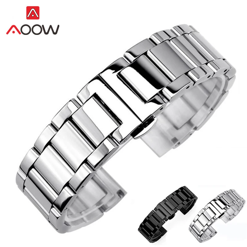 3 Pointer Stainless Steel Watchband 18mm 20mm 22mm 24mm Polished Matte Deployment Buckle Replacement Bracelet Watch Band Strap