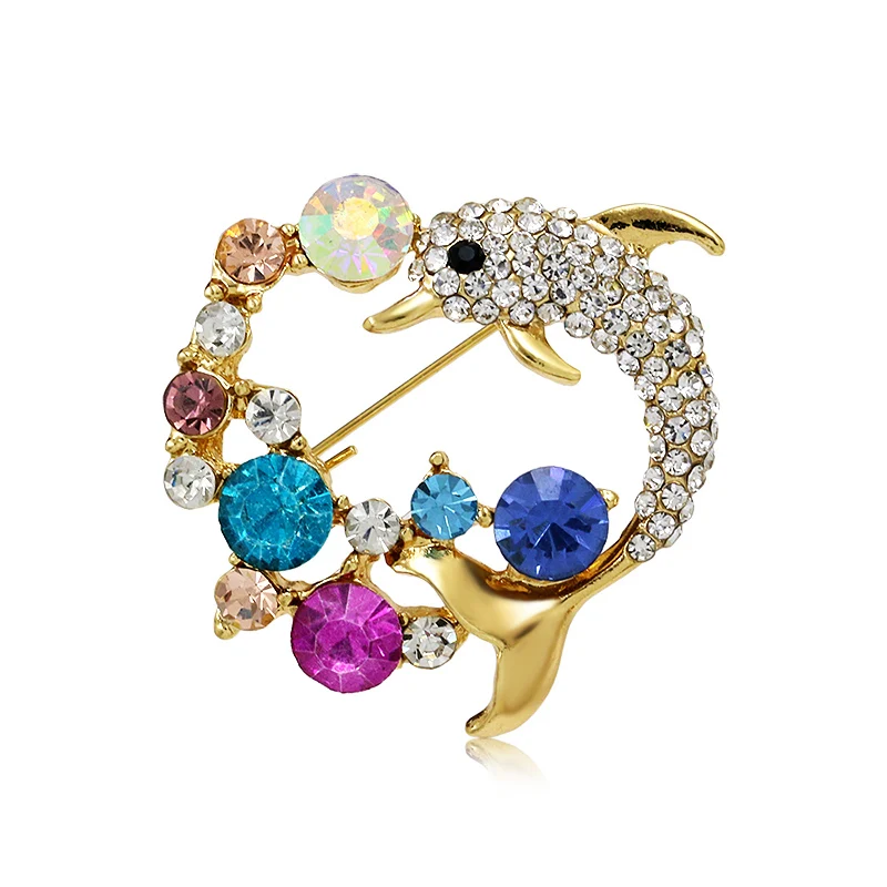 

WEIMANJINGDIAN New Arrival Colorful Crystal Dolphin Jewelry Brooch Pins for Women