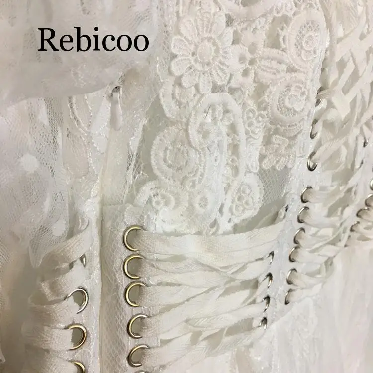 Rebicoo Стильное женское платье с длинным рукавом на шнуровке асимметричное Каскадное кружевное платье с оборками