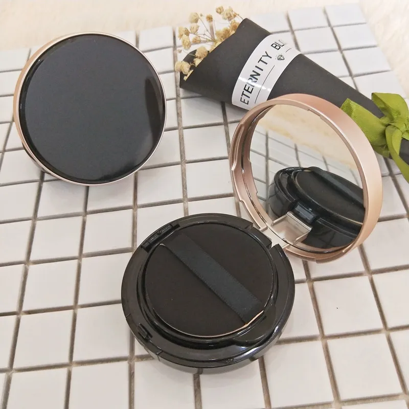 

10pcs/lot Black Round Empty Air Cushion Box, DIY Plastic Foundation Storage Cases, High Class cc/bb Cream Sub Container & mirror