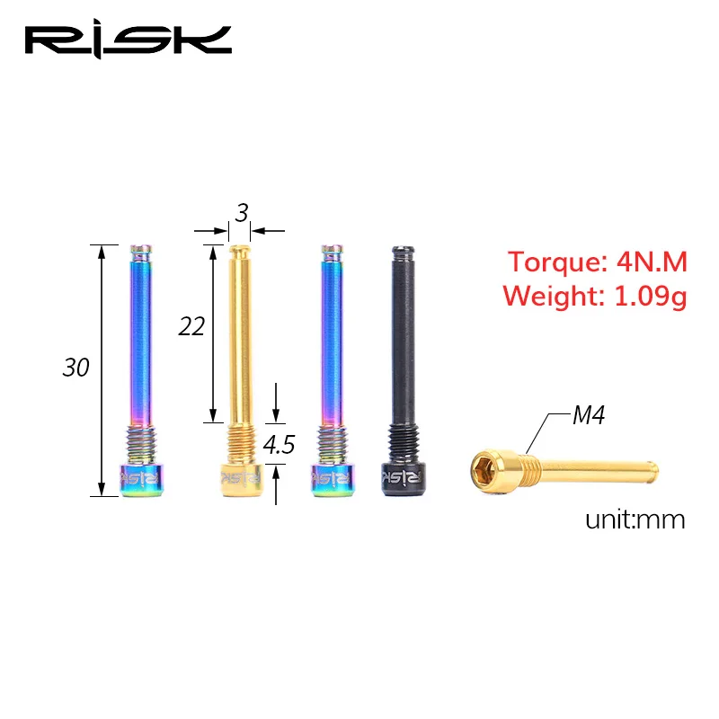 2PCS RISK M4x26 Titanium Alloy Bicycle Hydraulic Disc Brake Bolt For Shimano Pad MTB Bike Brake Plug Fixed Bolt M4