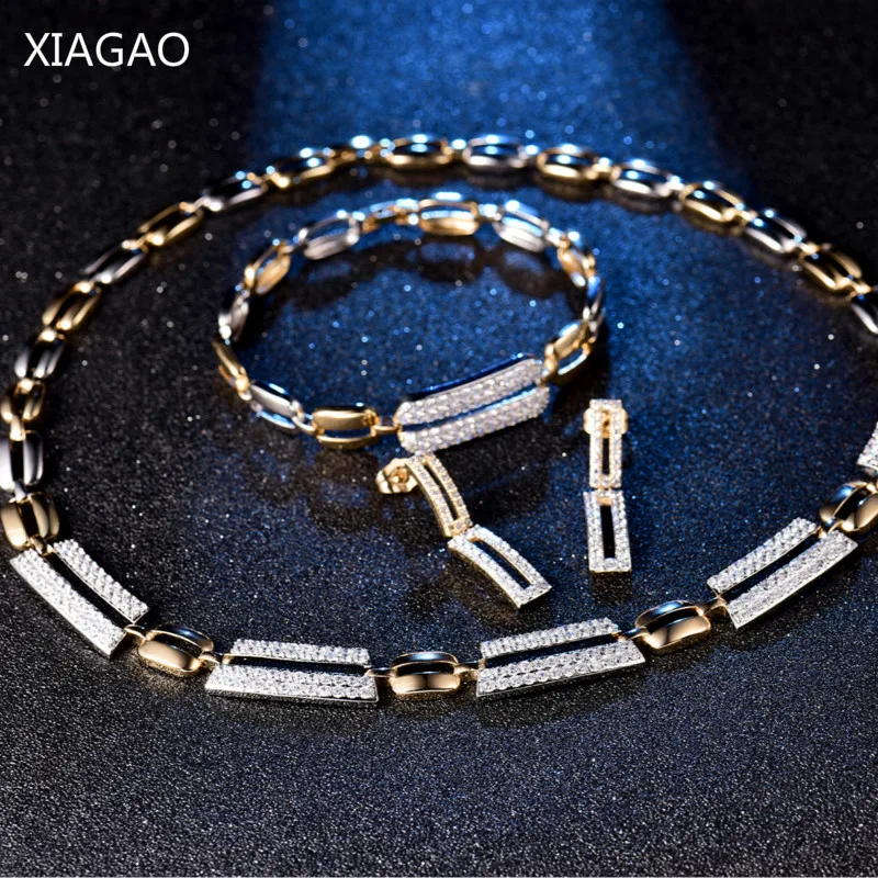 XIAGAO Dubai Luxury Square Crystal Bridal Jewelry Sets Gold Color