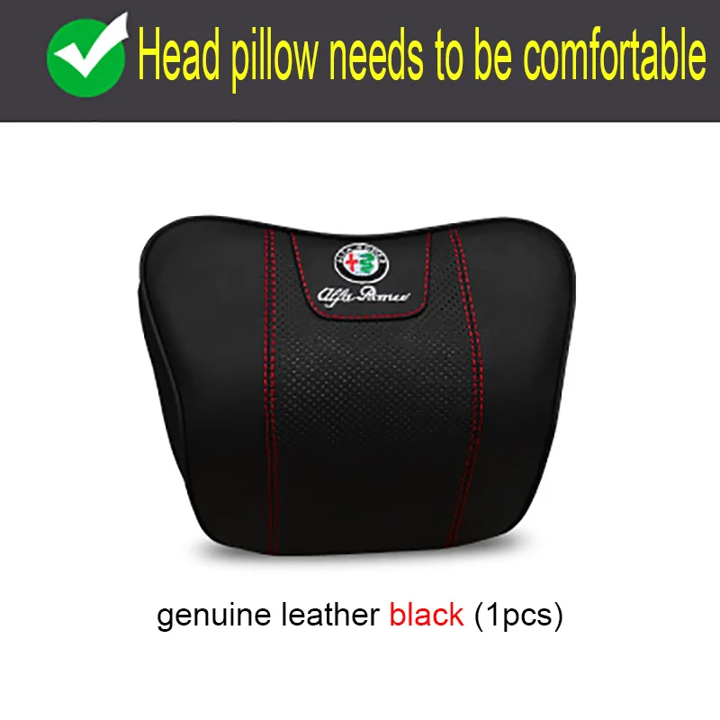 QHCP Автомобильный подголовник подушка для головы и шеи подголовник подушка поясничная поддержка подушка поясная подушка для Alfa Romeo Giulia Stelvio - Название цвета: Black head pillow