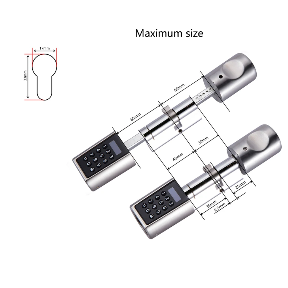 Intelligent Bluetooth Smart electronic cylinder lock with code card and bluetooth Mobile App controlled