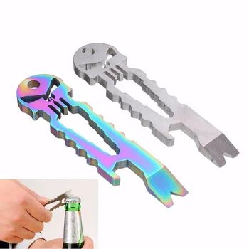 

outdoor pendant keyring camp Bottle Crowbar multi Pry bar tool gadget hike Prybar Skull pocket Opener