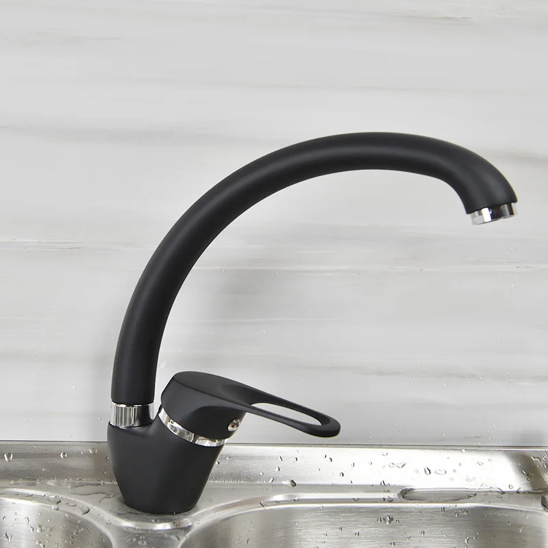 Гиша латунь кухонные смесители 360 градусов поворотный смеситель для раковины на палубе Смеситель с одним отверстием ручки G2004 - Цвет: Черный