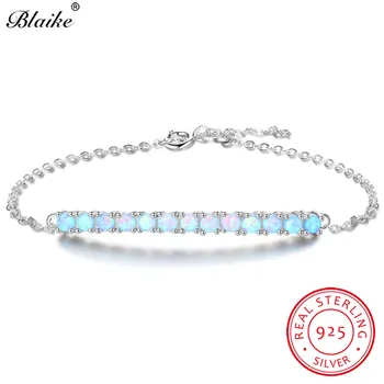 

Blaike 100% Real 925 Sterling Silver Blue Fire Opal Bracelets For Women Single Row Birthstone Charm Bracelet Fine Jewelry Gifts