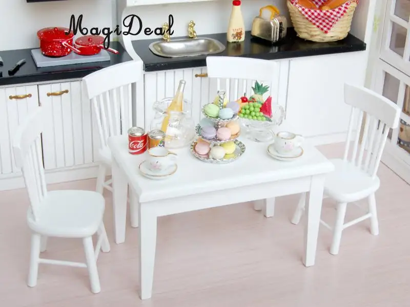 MagiDeal 5Pcs Dining Table Chair Model Set for 1:12 Dollhouse Miniature Furniture Decor Children Pretend Play Toys 2Colors