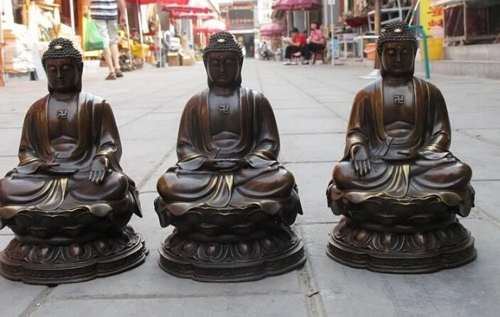 

free Tibet Bronze exquisite craftwork Three Amitabha Tathagata Sakyamuni Buddha Set fast