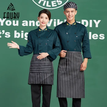 

Embroidery Flower Collar Long-sleeved Double Breasted Wholesale 2018 New Chef Kitchen Work Jackets High Quality Waiter Uniforms