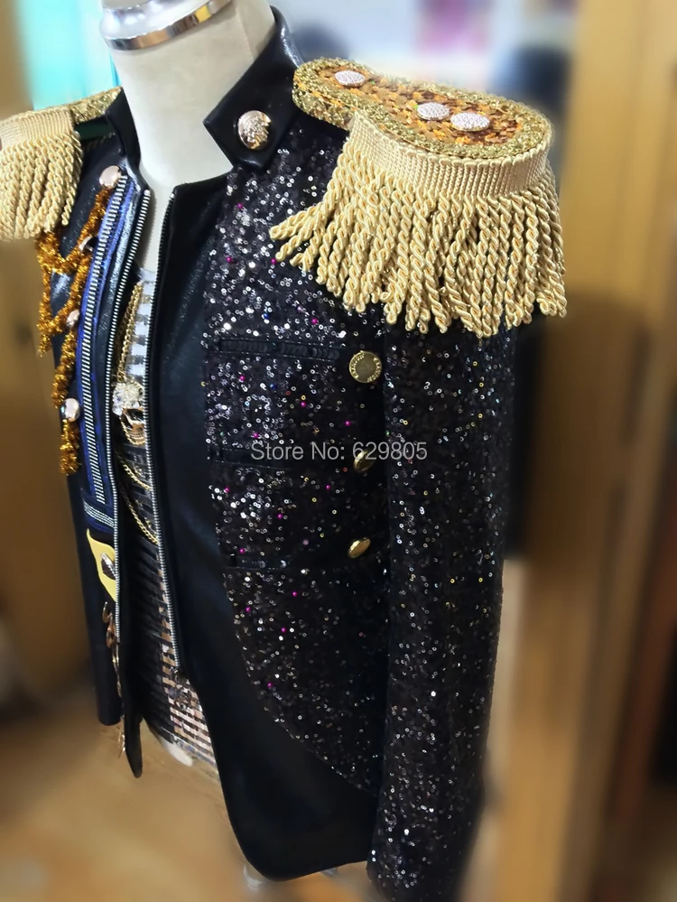 Кисточка Epaulet мужская кожаная куртка Верхняя одежда с принтом «Певец» DJ Производительность Топ DS танцевальный мужской сценический пиджак костюм Блейзер Мужская одежда