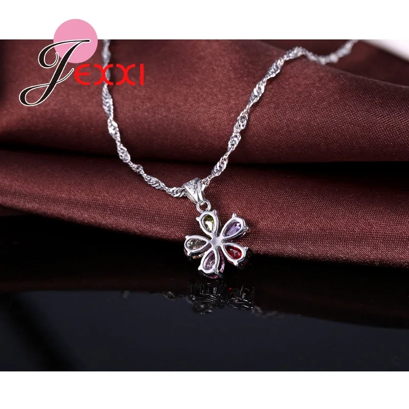 Jemmin Lovely Flower Women Girls Party Crystal Jewelry Set 925 Sterling Silver Necklace Earrings Set Holiday Gift Wholesale