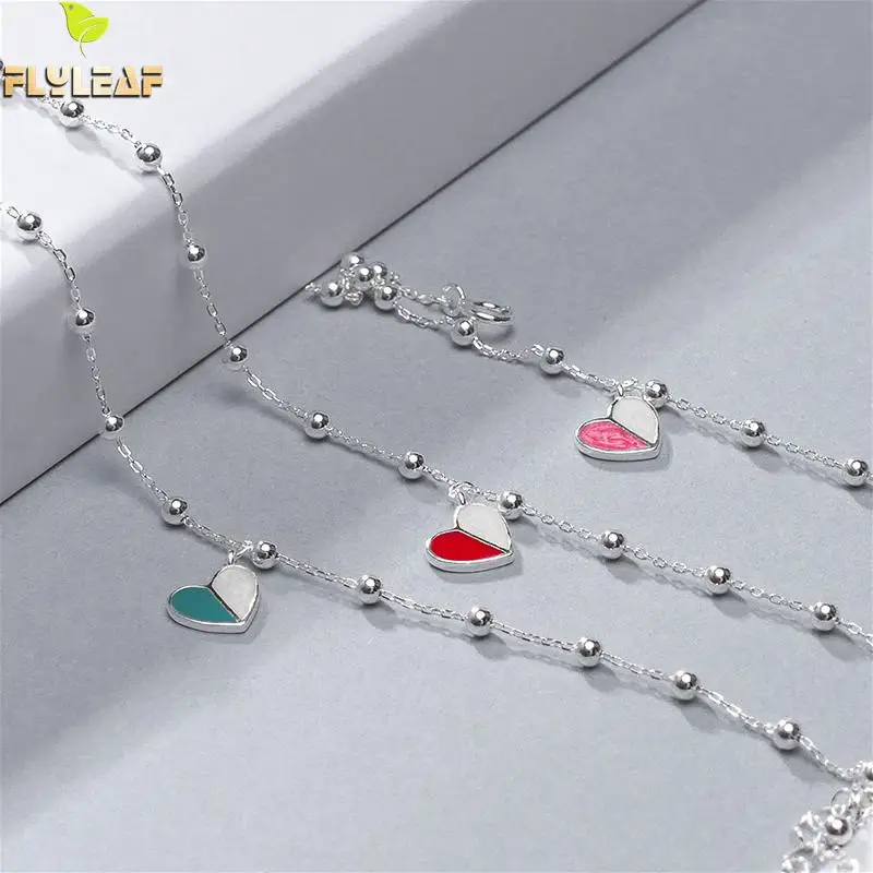 

Flyleaf Heart Shape Drop Glaze 925 Sterling Silver Bracelets For Women Beads Simple Fashion Fine Jewelry Bracelets & Bangles